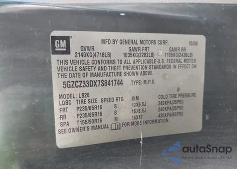 2007 Saturn Vue z USA, uszkodzony, nr VIN 5GZCZ33DX7S841744